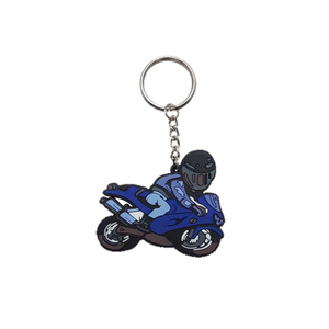 Porte-clés en PVC en forme de moto en caoutchouc bleu personnalisé populaire personnalisé