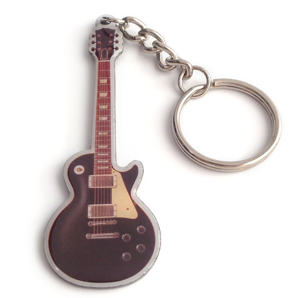 Porte-clés personnalisé de caractère de base en métal de guitare classique brune