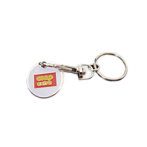 Porte-clés de pièce de monnaie de jeton de caddie en métal porte-clés d'emboutissage de pièce de monnaie de chariot de supermarché fait sur commande