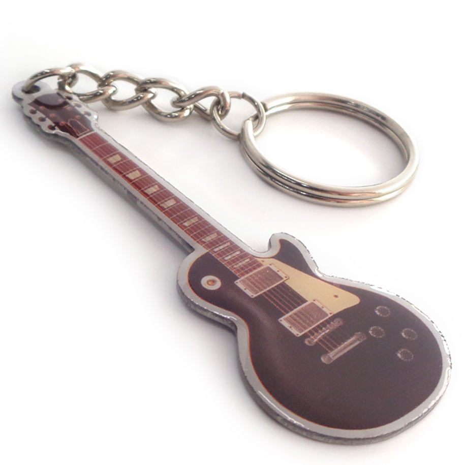 Nouveau porte-clés en métal d'impression de forme de guitare de souvenir imprimé personnalisé