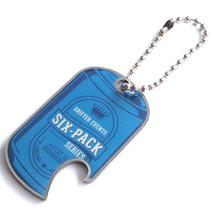 Porte-clés en acier inoxydable d'ouvre-bouteille d'impression bleue de conception personnalisée